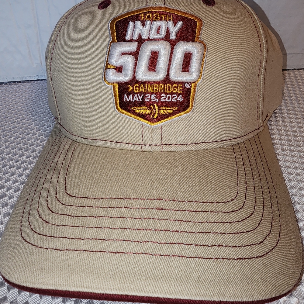Nascar Indy 500 Beige and Red Hat